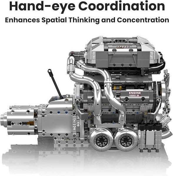 УЦІНКА | 2024 деталей | Двигун Bugatti W16 з коробкою передач | Mould King 10201 | Конструктор Technic | LEGO | Лего Технік 10201 фото