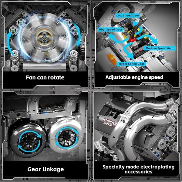 УЦІНКА | 2024 деталей | Двигун Bugatti W16 з коробкою передач | Mould King 10201 | Конструктор Technic | LEGO | Лего Технік 10201 фото