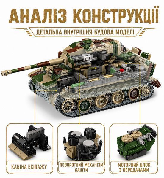 1603 деталей | Tiger Tank 007 | Конструктор важкий танк Tiger I | Сумісний з Lego | 12GO 97013 | Лего важкий танк Тигр 97013 фото