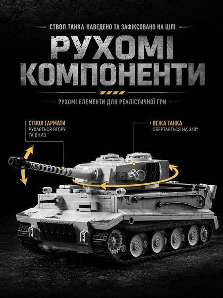 1628 деталей | Tiger Tank | Конструктор танк | Сумісний з Lego | 12GO 97012 | Лего Технік німецький важкий танк 12GO 97012- фото
