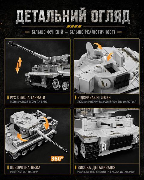 1628 деталей | Tiger Tank | Конструктор танк | Сумісний з Lego | 12GO 97012 | Лего Технік німецький важкий танк 12GO 97012- фото