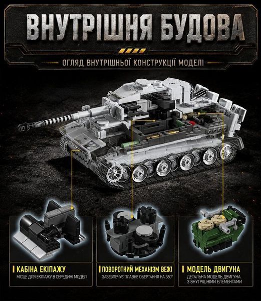 1628 деталей | Tiger Tank | Конструктор танк | Сумісний з Lego | 12GO 97012 | Лего Технік німецький важкий танк 12GO 97012- фото