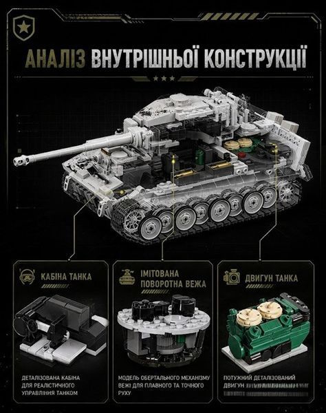 1736 деталей | TIGER Tank | Конструктор | Совместим с Lego | 12go 97001 | Лего Легкий Танк 12GO 97001- фото