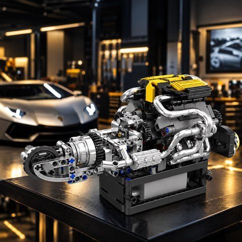 Mould King 10207 &mdash; модель двигуна V8 суперкара PAG на підставці