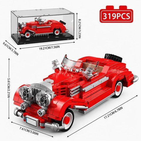 319 деталей | з вітриною від пилу | Mercedes-Benz 500K | Cумісний з LEGO Speed | ретро автомобіль | Лего T1099 фото