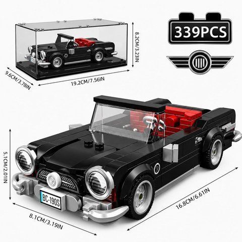 339 деталей | з вітриною від пилу | Mercedes-Benz 190 SL Roadster | Cумісний з LEGO Speed | ретро автомобіль | Лего T1098 фото